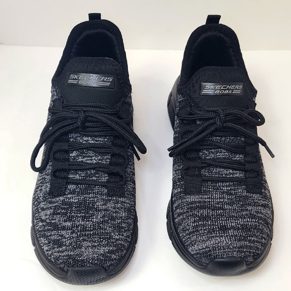 Skechers Shoes - Skechers Wmonen's Heather Black & Gray Memory Foam Slip On Lace UP Sneakers, 7.5